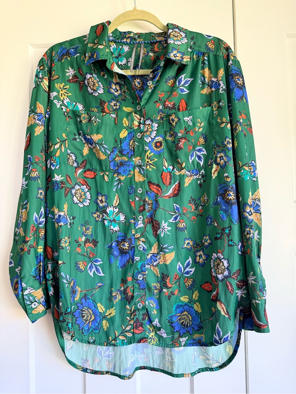 By Anthropologie Brielle Green Floral relaxed button down